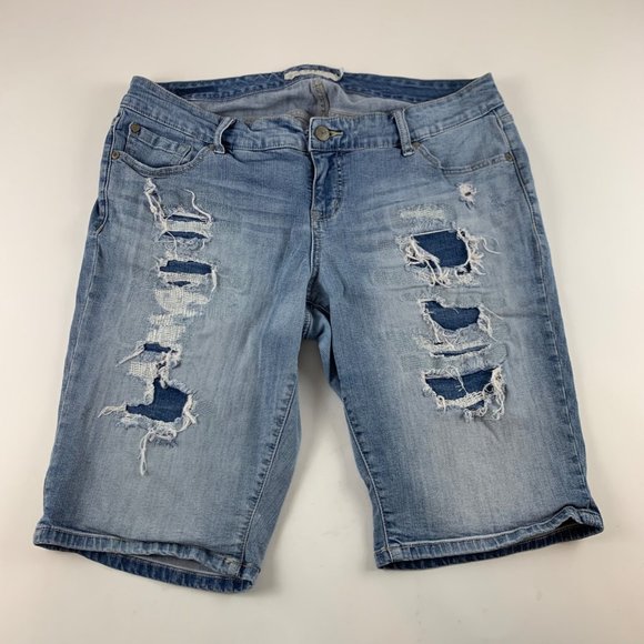 torrid Pants - Torrid Shorts Light Wash Distressed Patched Denim Bermuda 16